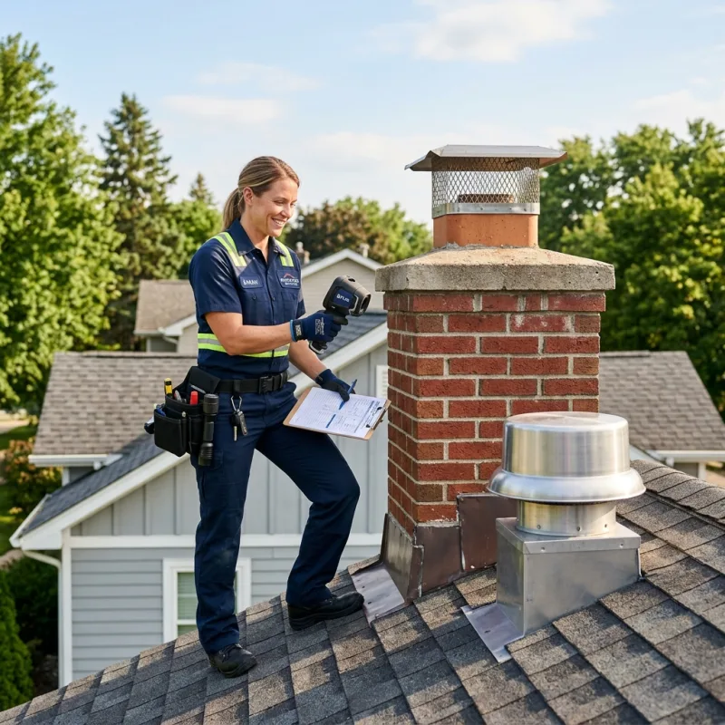 Technician inspecting a Rye roof cavity and ductwork for a dead bird